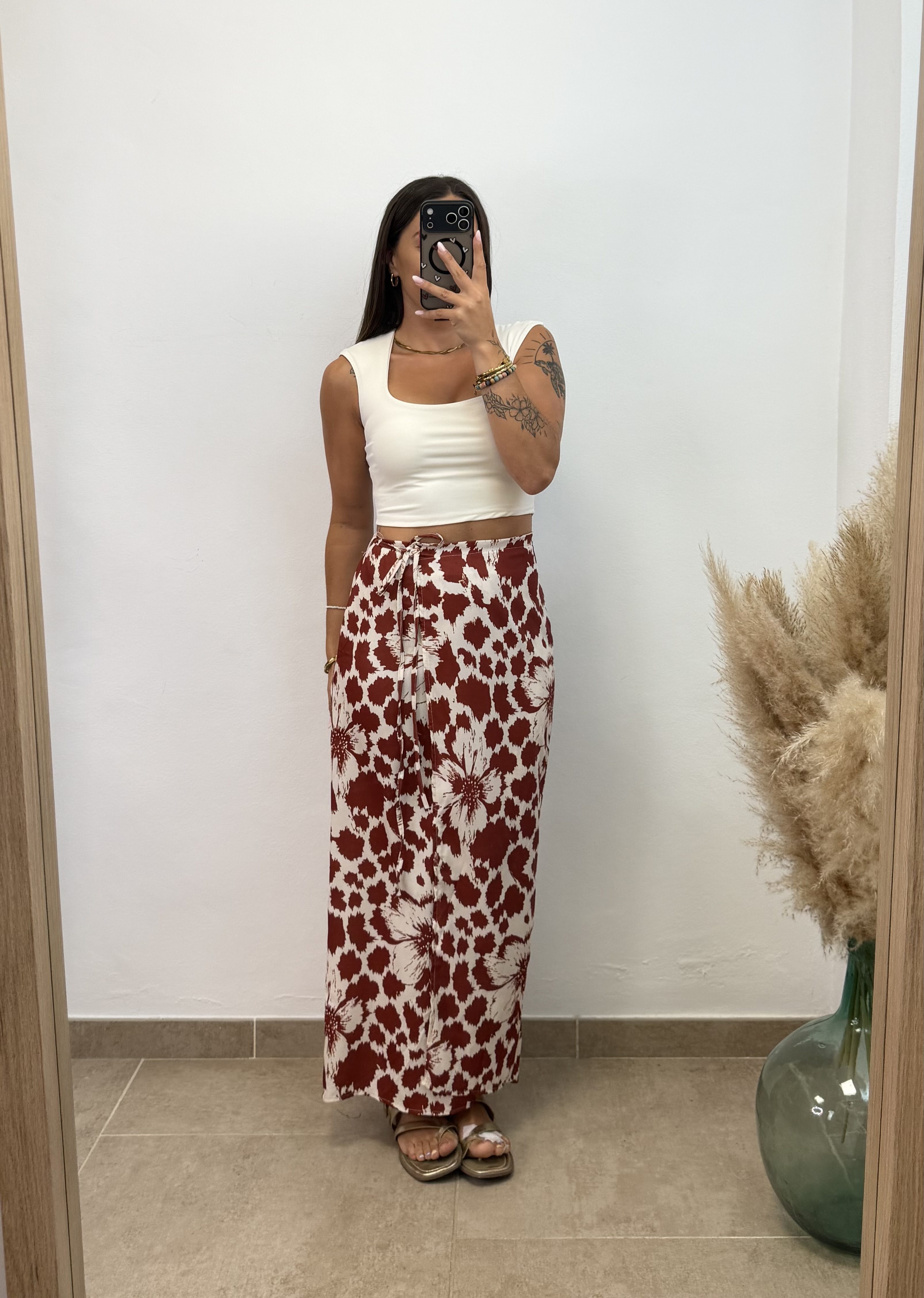 Falda estampada – Teja