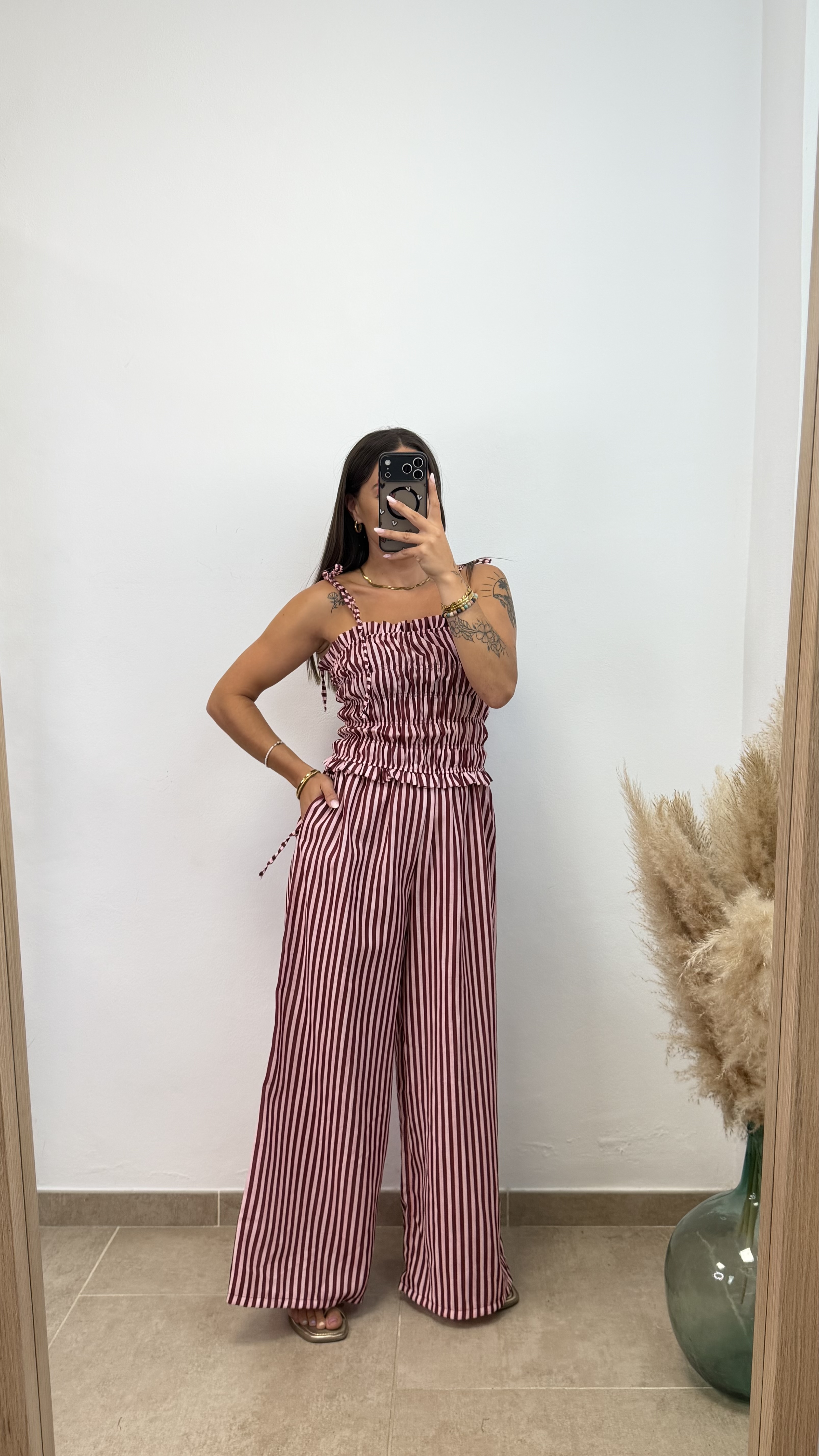 Conjunto dos piezas rayas - Rosa/burdeos