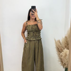 Conjunto dos piezas rayas - Verde/chocolate