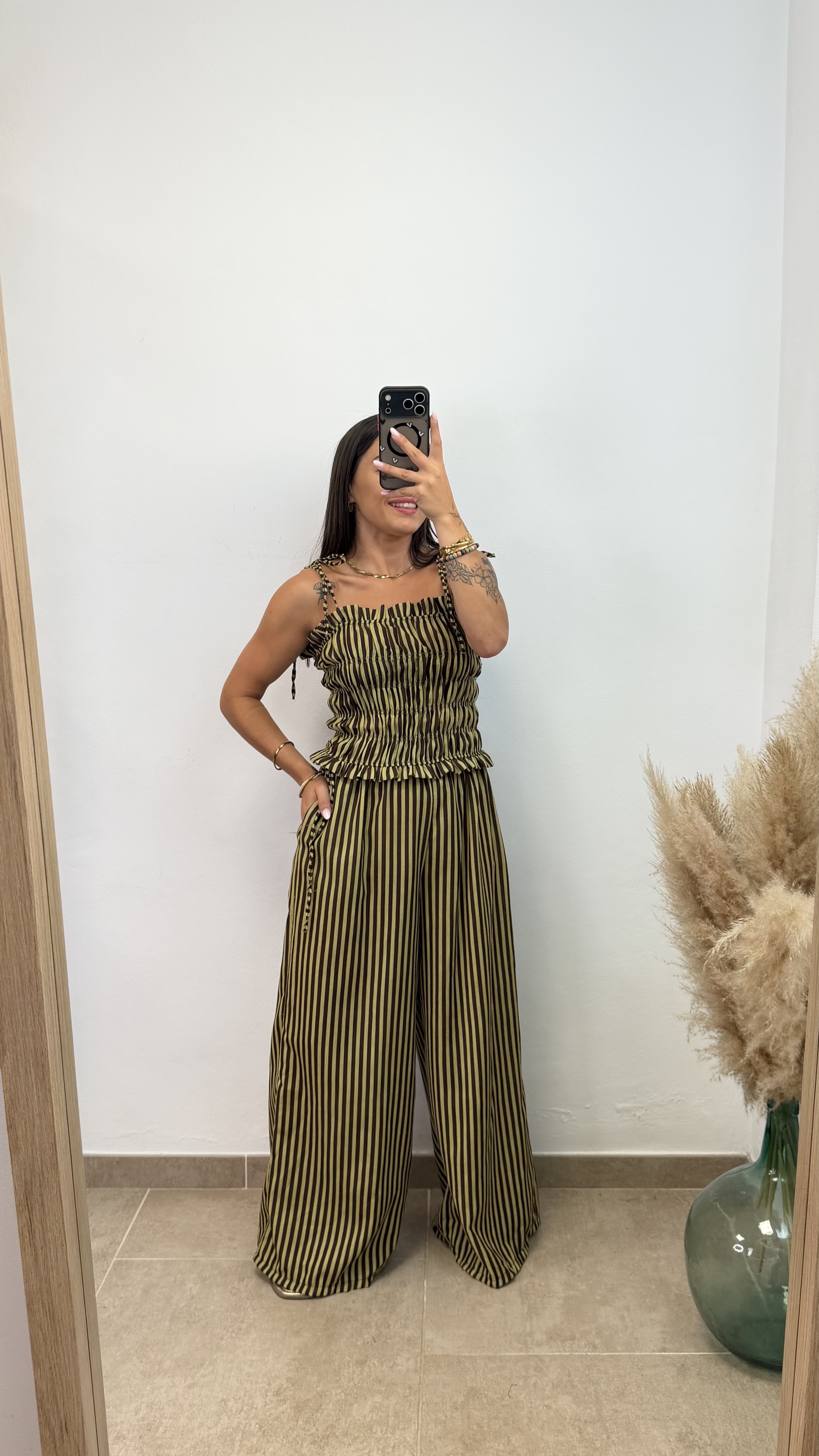 Conjunto dos piezas rayas - Verde/chocolate - Imagen 2
