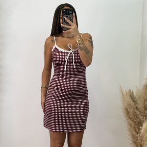 Vestido Vichy corto  - Burdeos