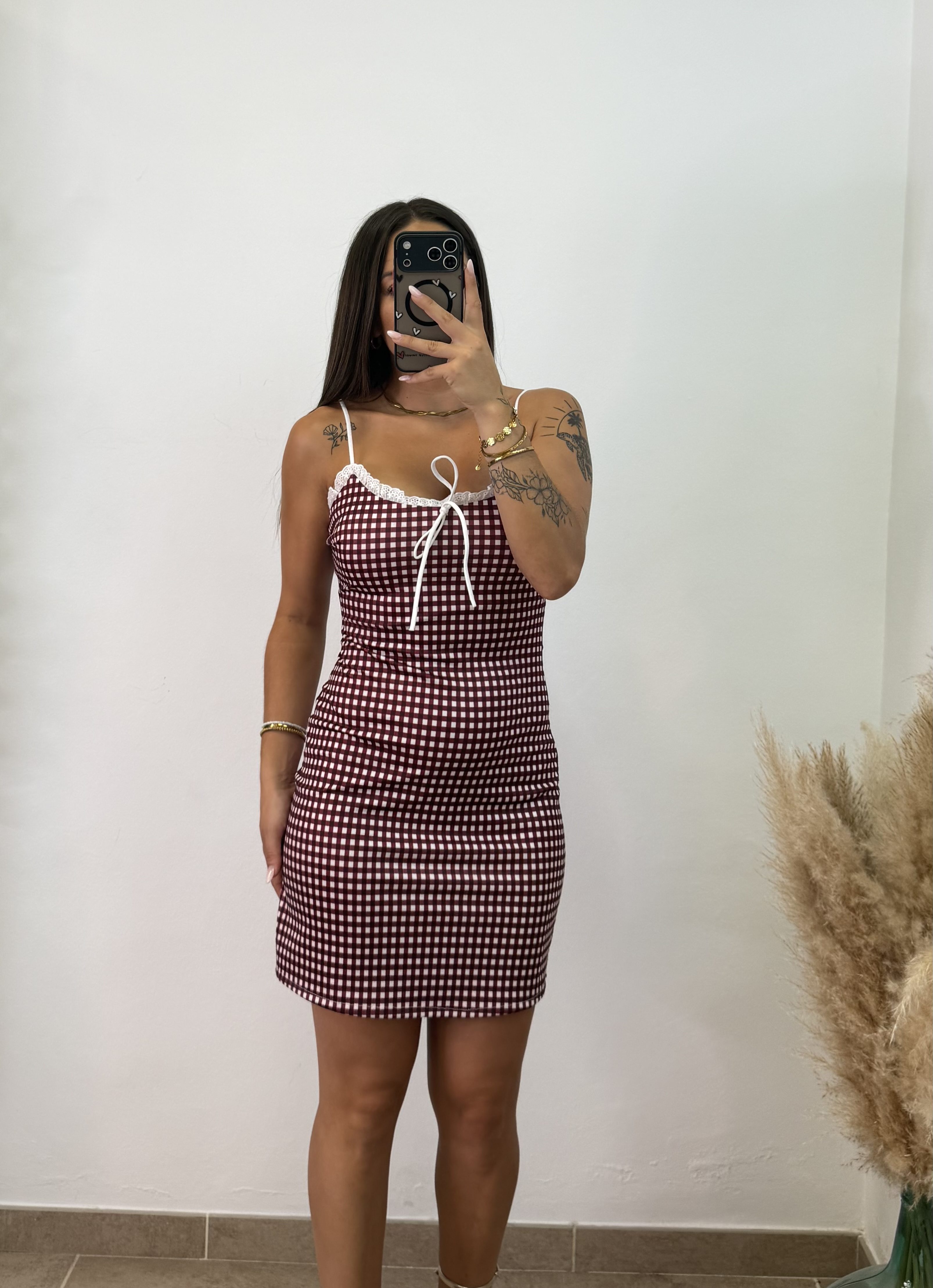 Vestido Vichy corto - Burdeos