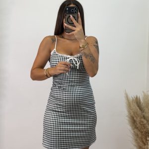 Vestido Vichy corto  - Negro