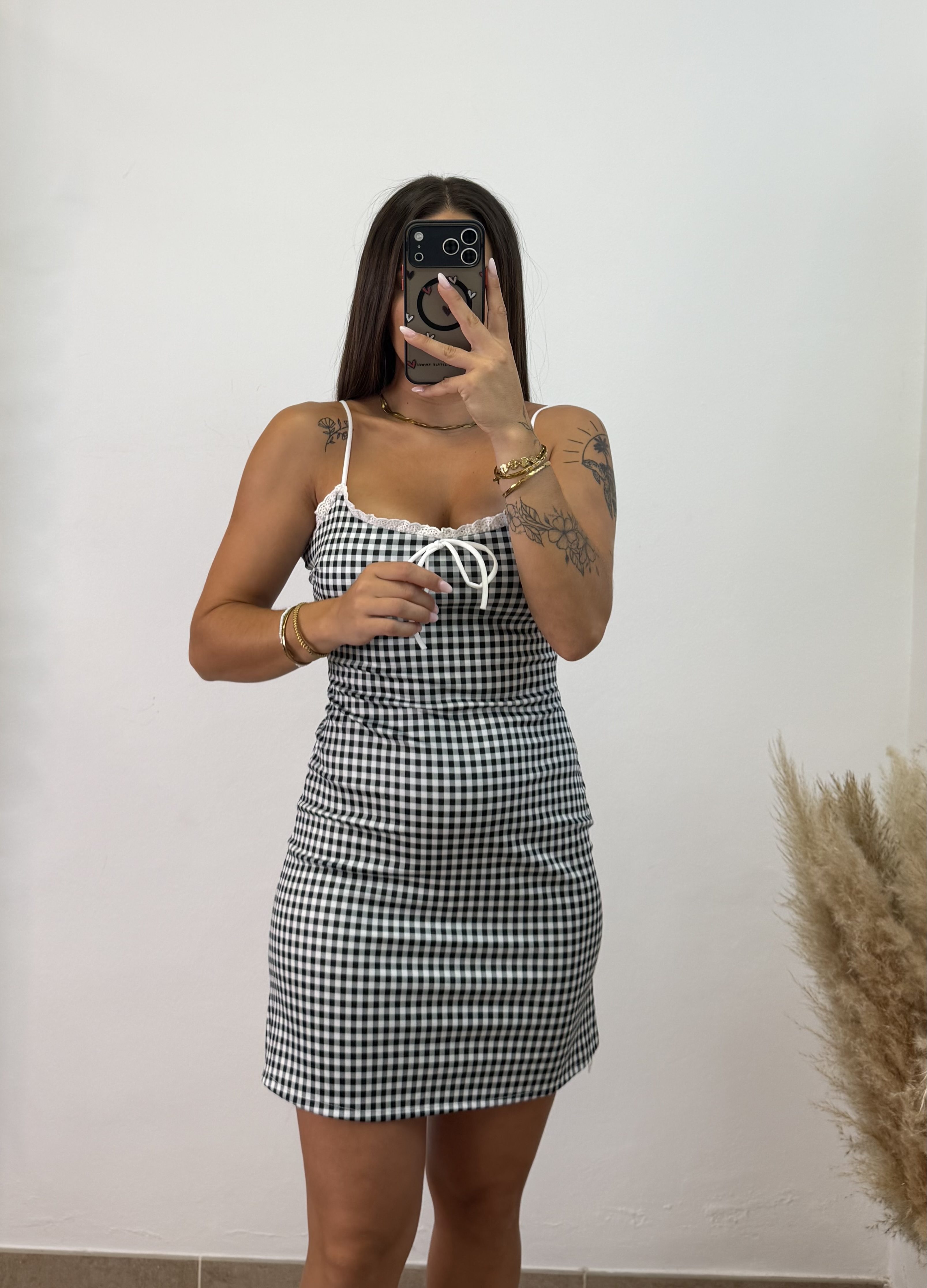 Vestido Vichy corto - Negro