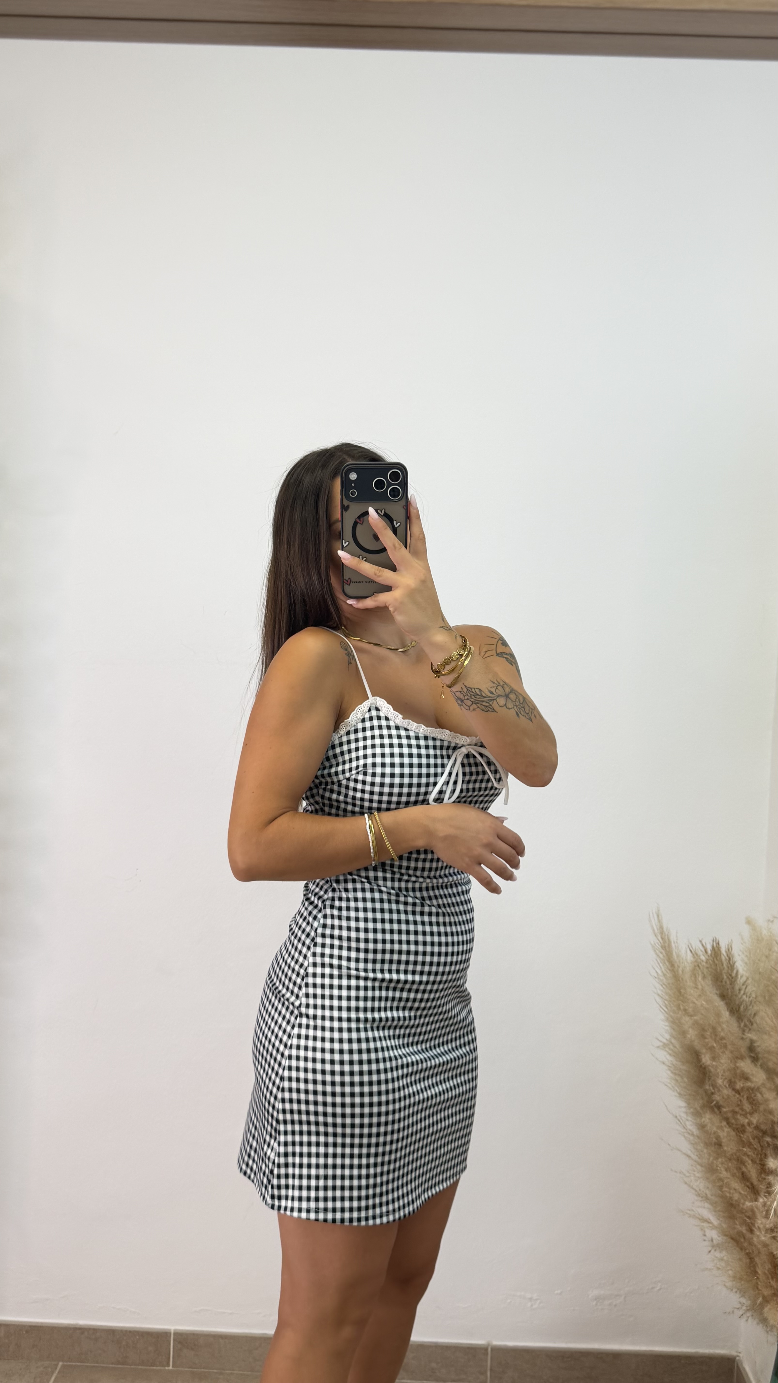 Vestido Vichy corto - Negro - Imagen 2