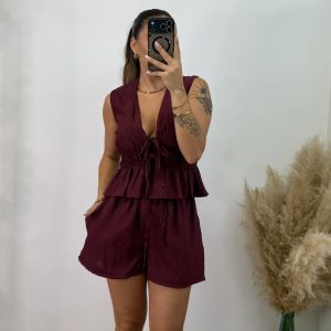 Conjunto fruncido corto PROMO I Burdeos