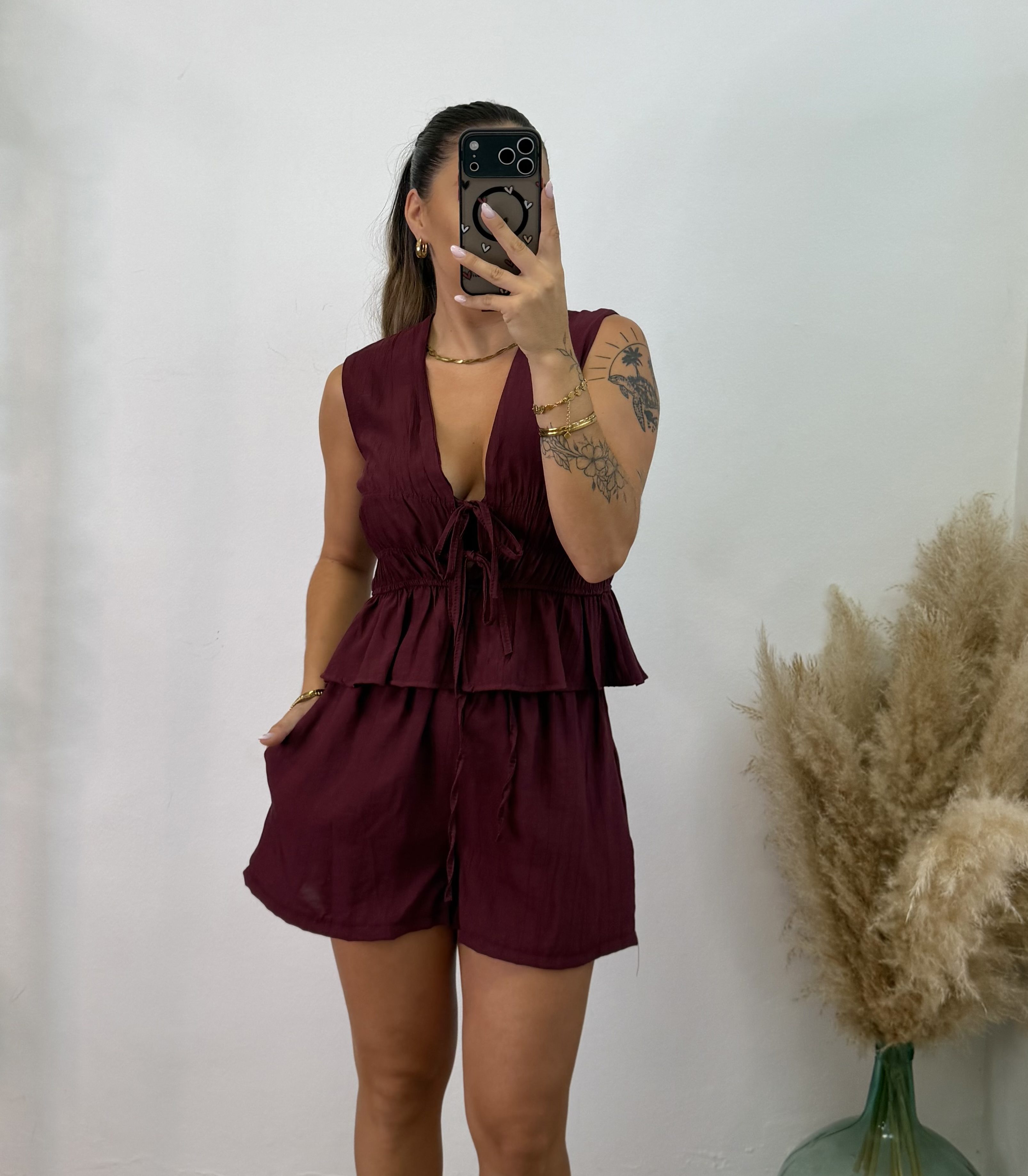 Conjunto fruncido corto PROMO I Burdeos