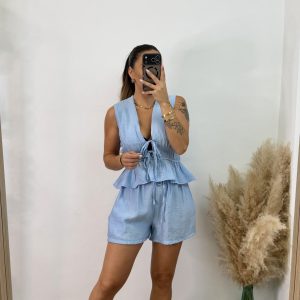 Conjunto fruncido corto PROMO I Celeste
