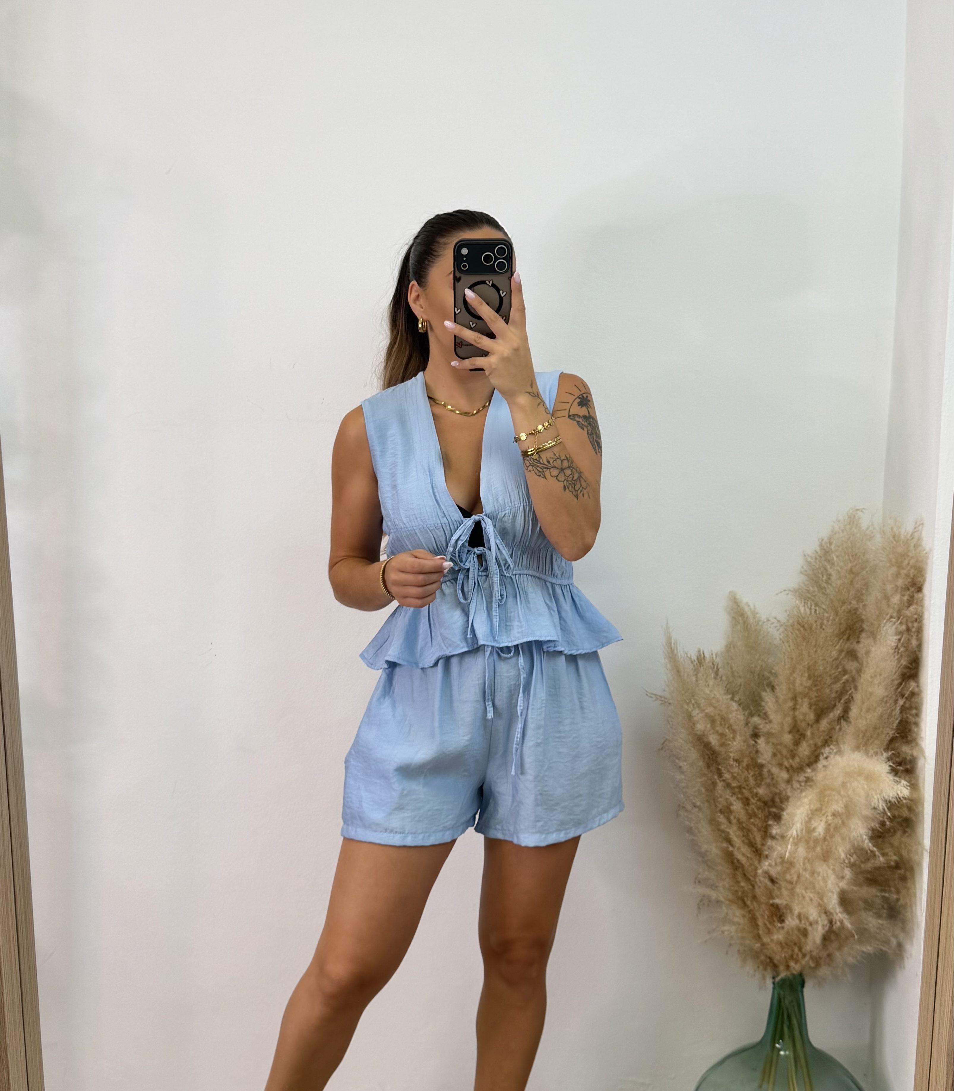 Conjunto fruncido corto PROMO I Celeste