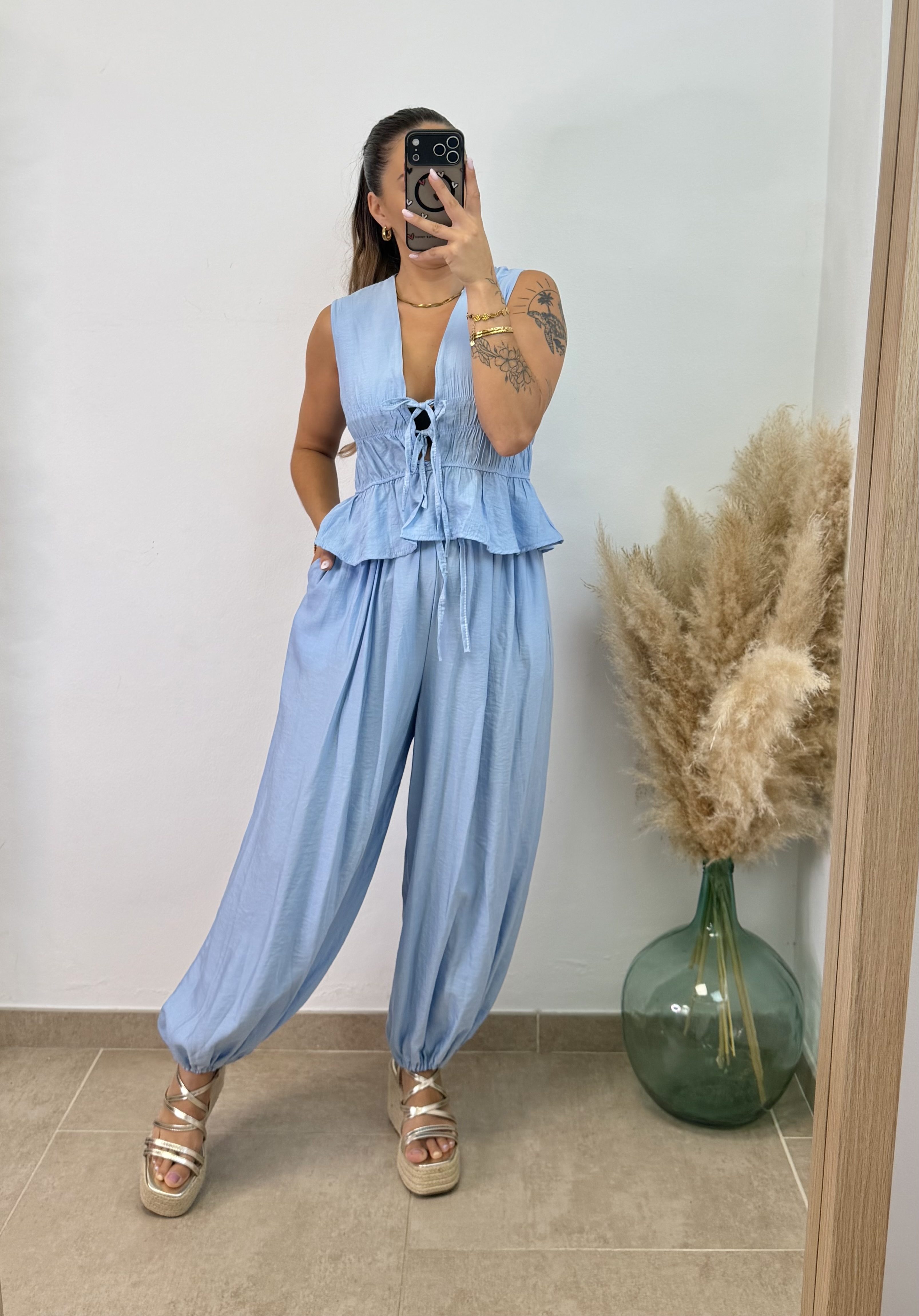 Conjunto fruncido largo PROMO I Celeste