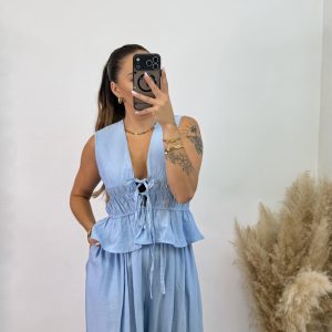 Alternative view of Conjunto fruncido largo PROMO I Celeste
