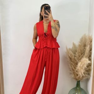 Conjunto fruncido largo PROMO I Rojo