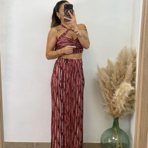 Conjunto licra rayas I Burdeos