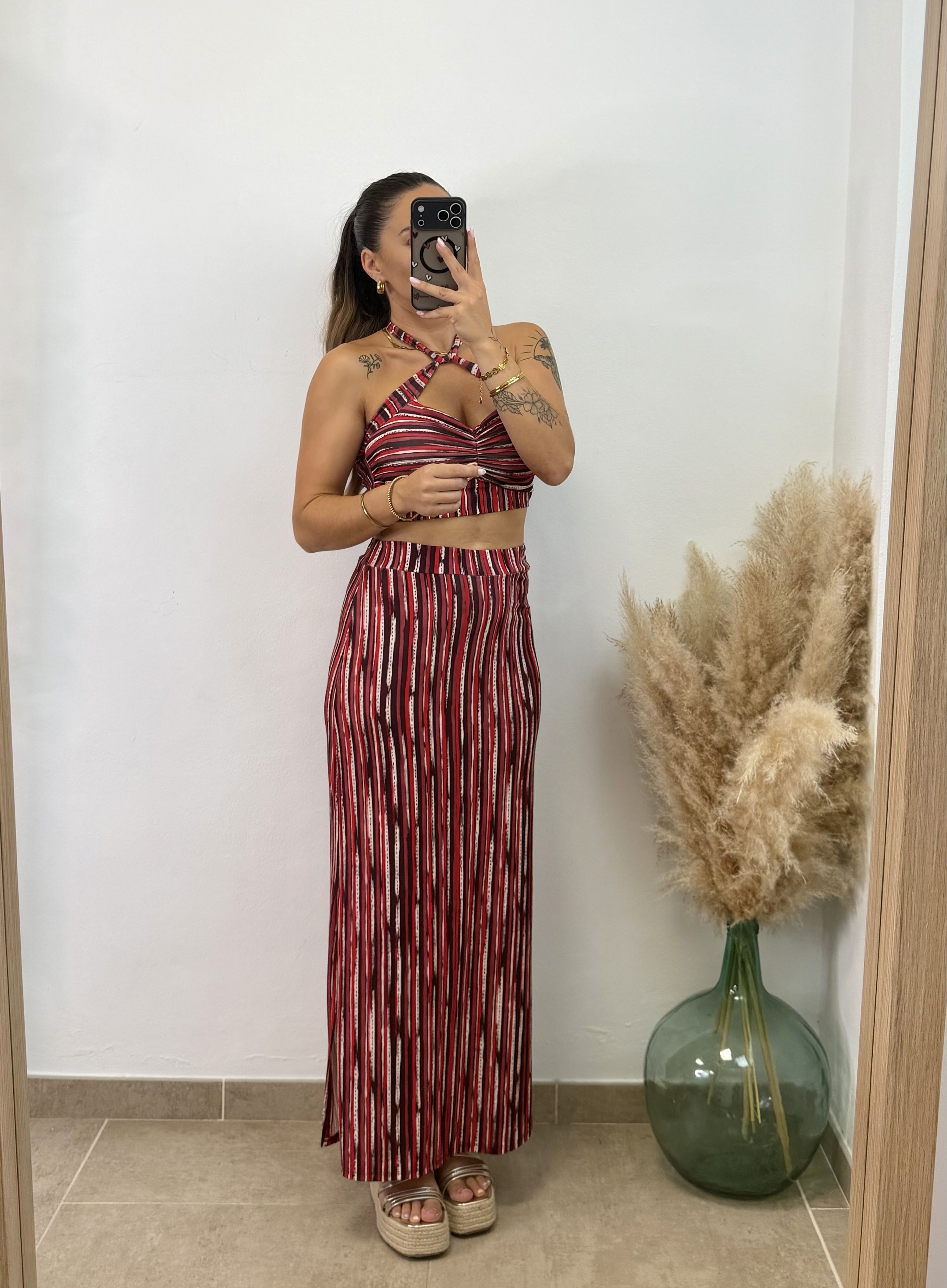 Conjunto licra rayas I Burdeos