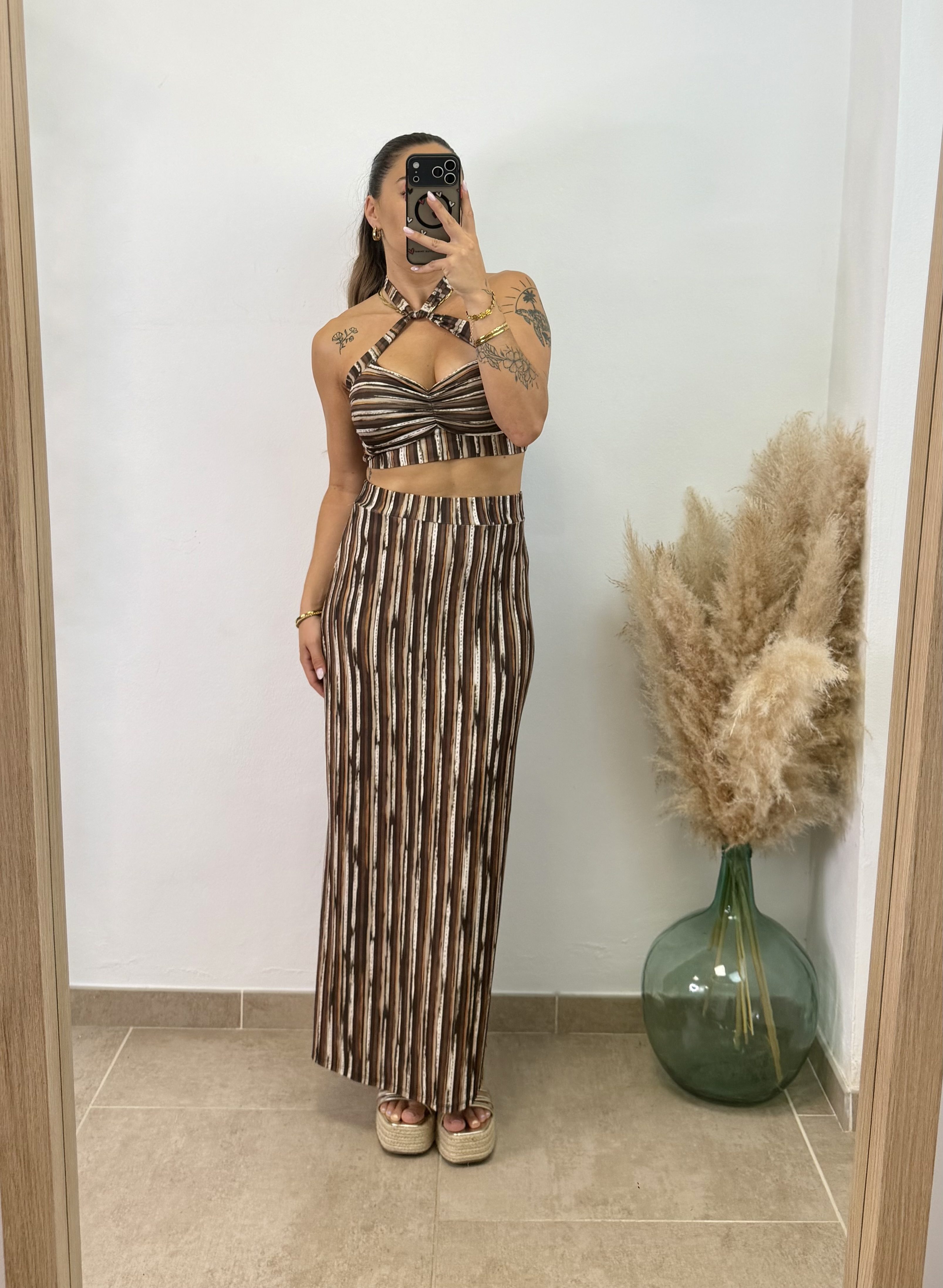 Conjunto licra rayas I Marrón