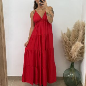 Vestido largo tachuelas I Rojo