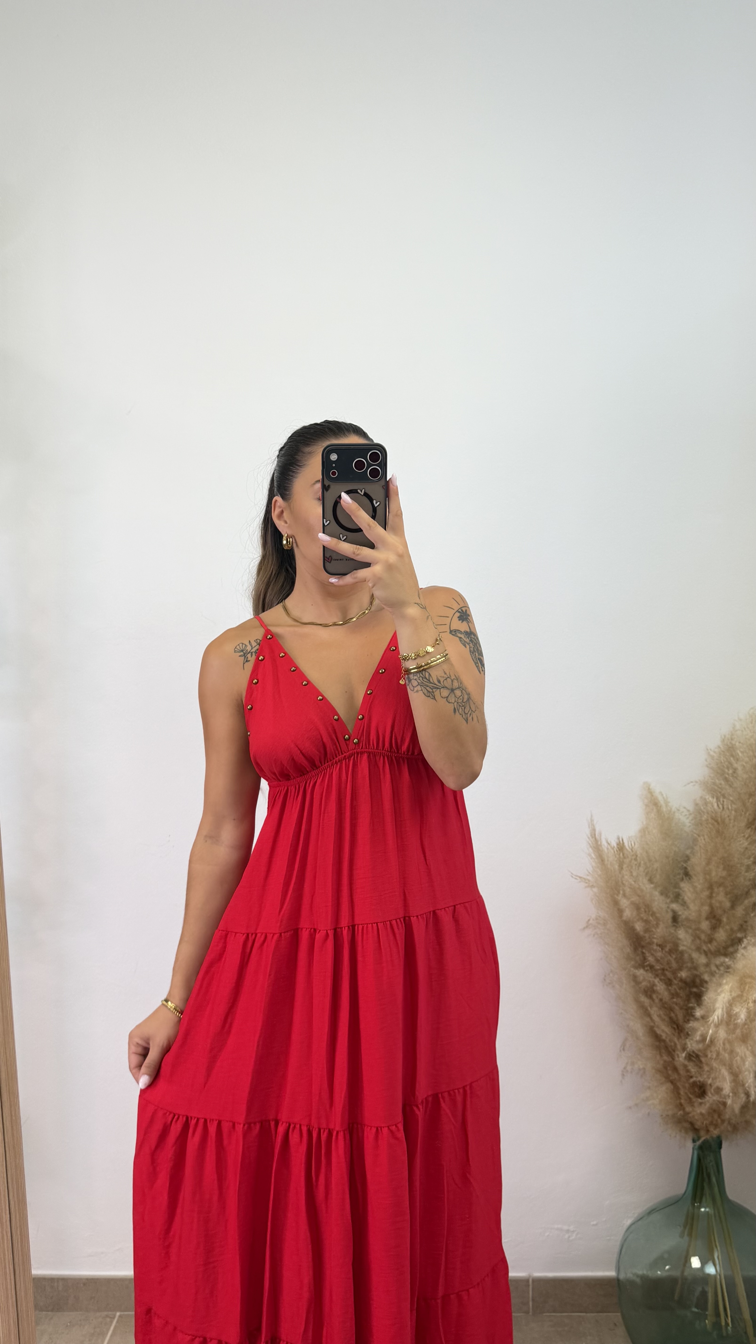Vestido largo tachuelas I Rojo - Imagen 3
