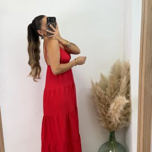 Alternative view of Vestido largo tachuelas I Rojo