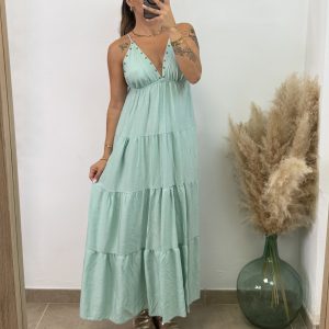 Vestido largo tachuelas I Verde agua