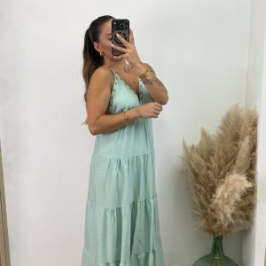 Alternative view of Vestido largo tachuelas I Verde agua