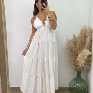 Vestido largo tachuelas I Blanco