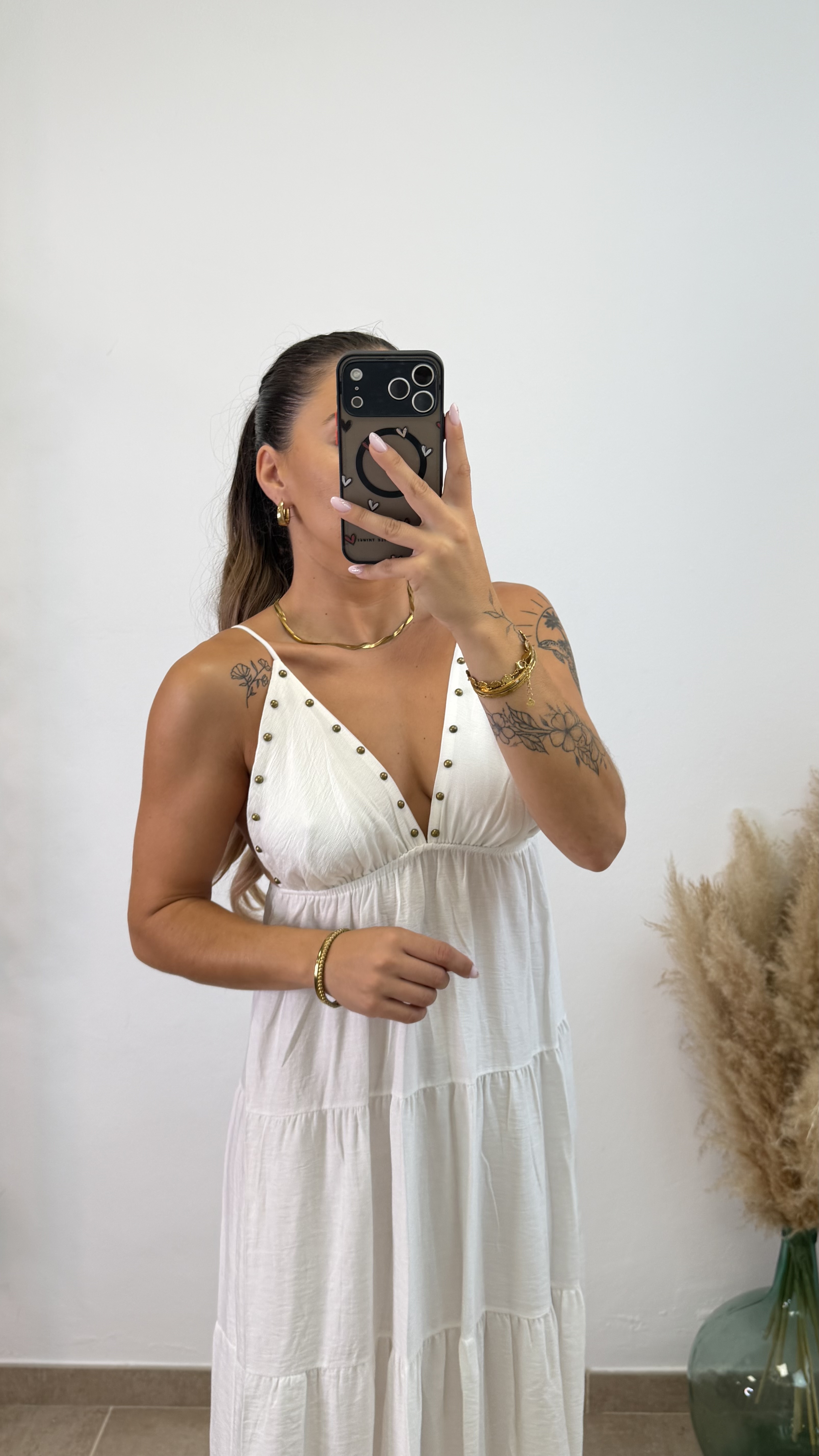 Vestido largo tachuelas I Blanco - Imagen 2