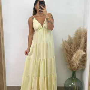 Vestido largo tachuelas I Amarillo