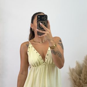 Alternative view of Vestido largo tachuelas I Amarillo