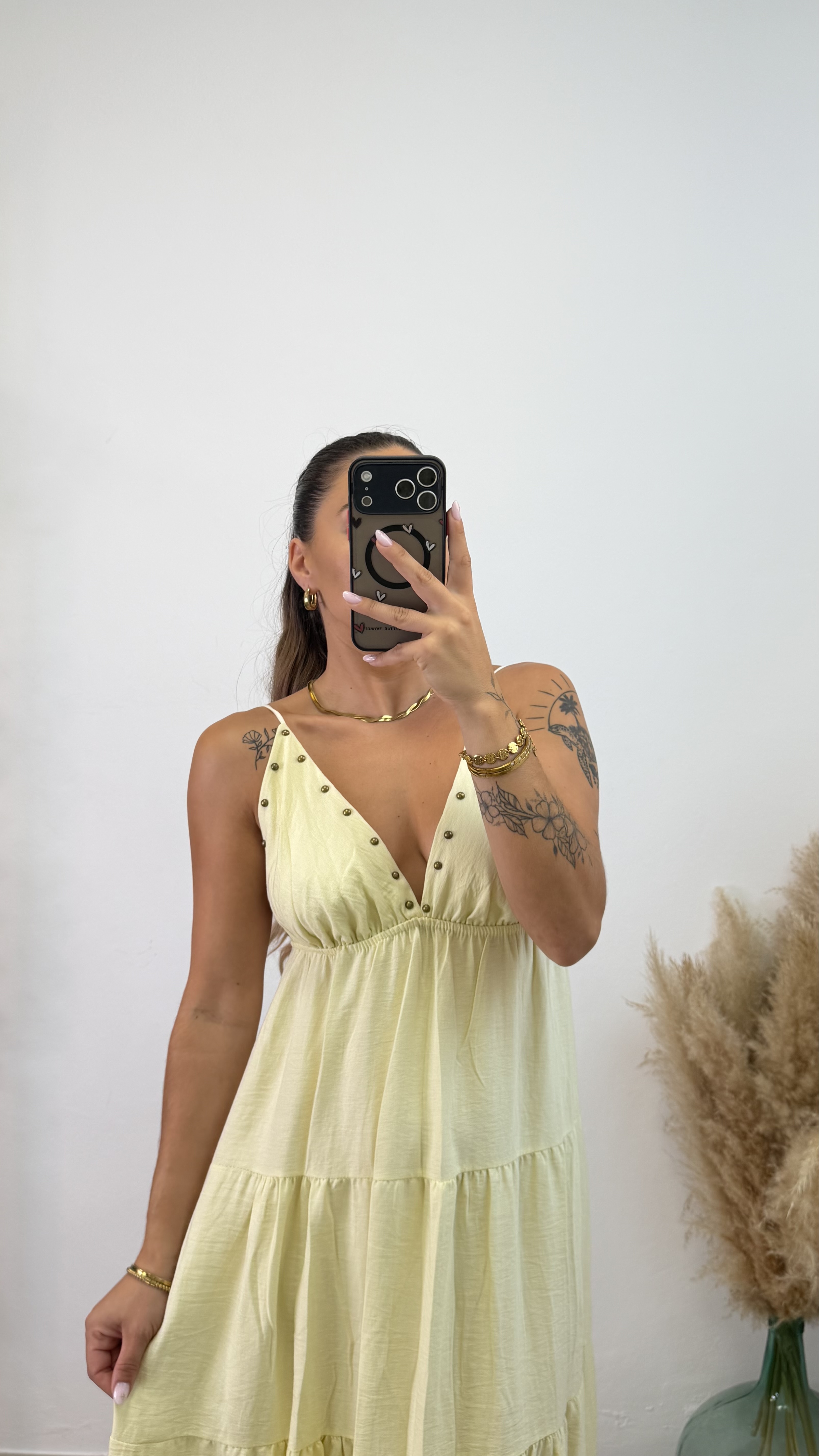 Vestido largo tachuelas I Amarillo - Imagen 2