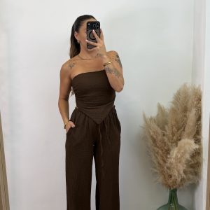 Conjunto bámbula con pañuelo I Chocolate