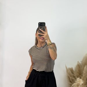 Alternative view of Camiseta rayas tachuela - negra/beige