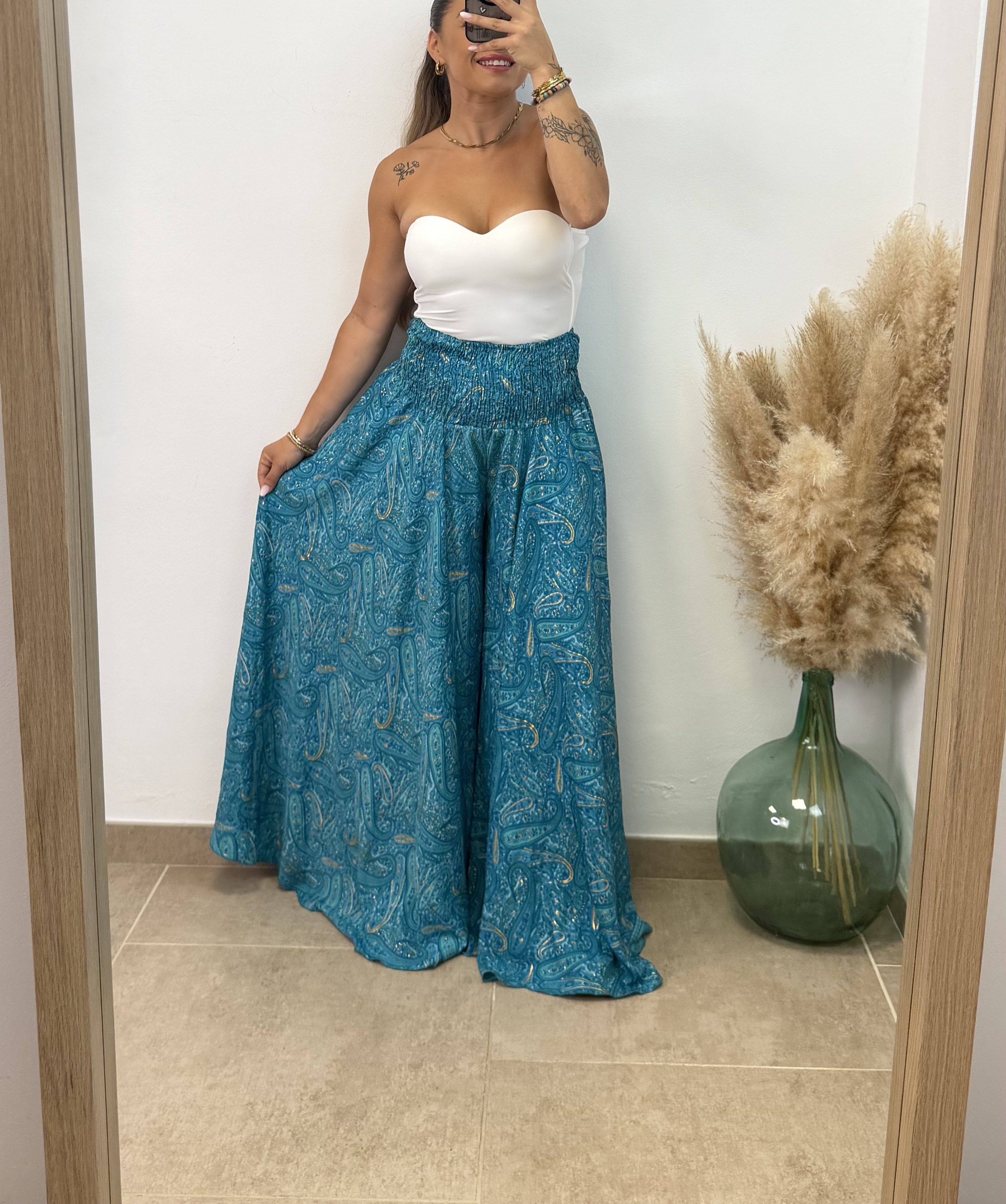 Pantalón efecto falda étnico largo I Turquesa