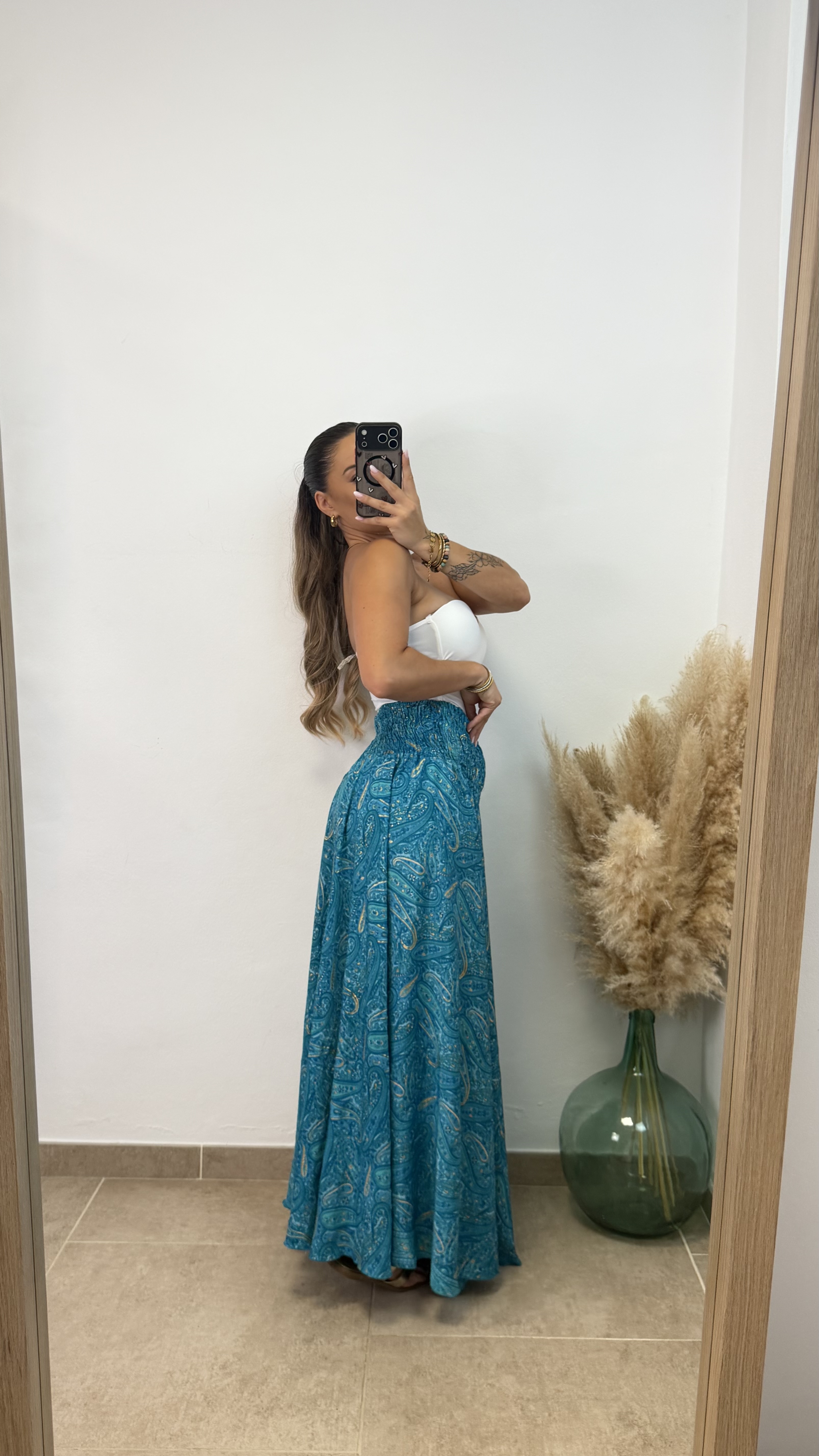 Pantalón efecto falda étnico largo I Turquesa - Imagen 2