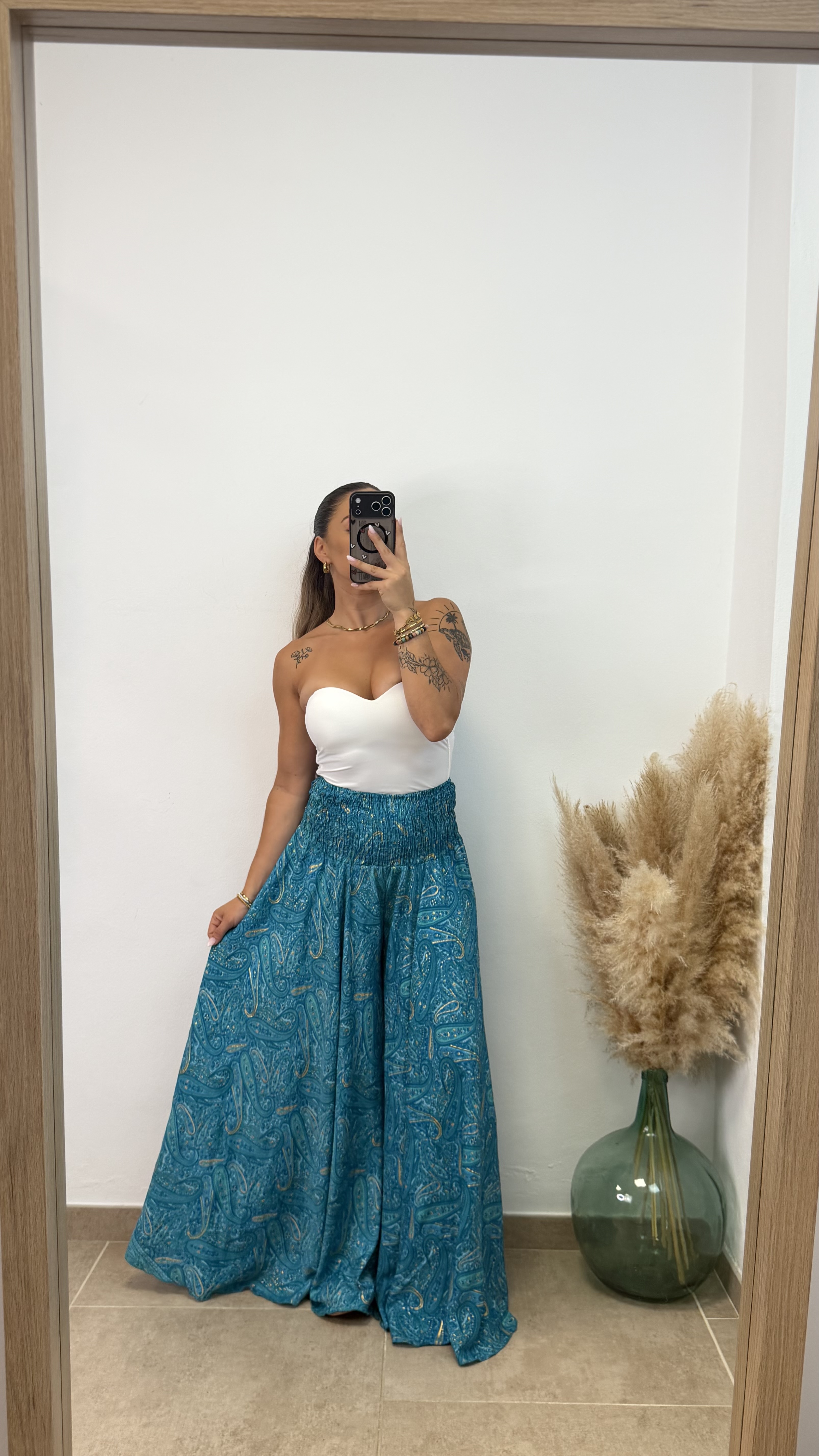 Pantalón efecto falda étnico largo I Turquesa - Imagen 3