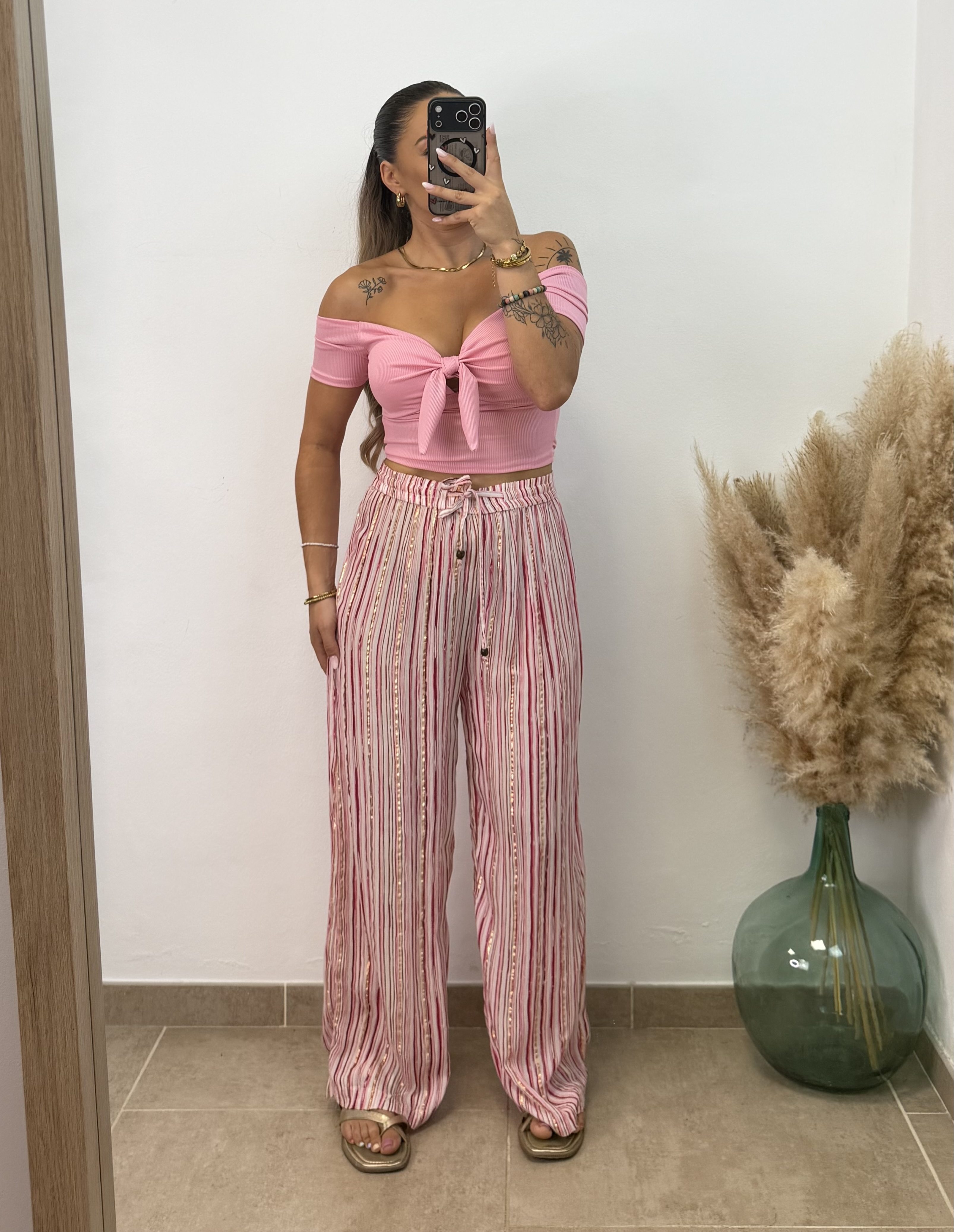 Pantalón rayas viscosa I Rosa PREVENTA
