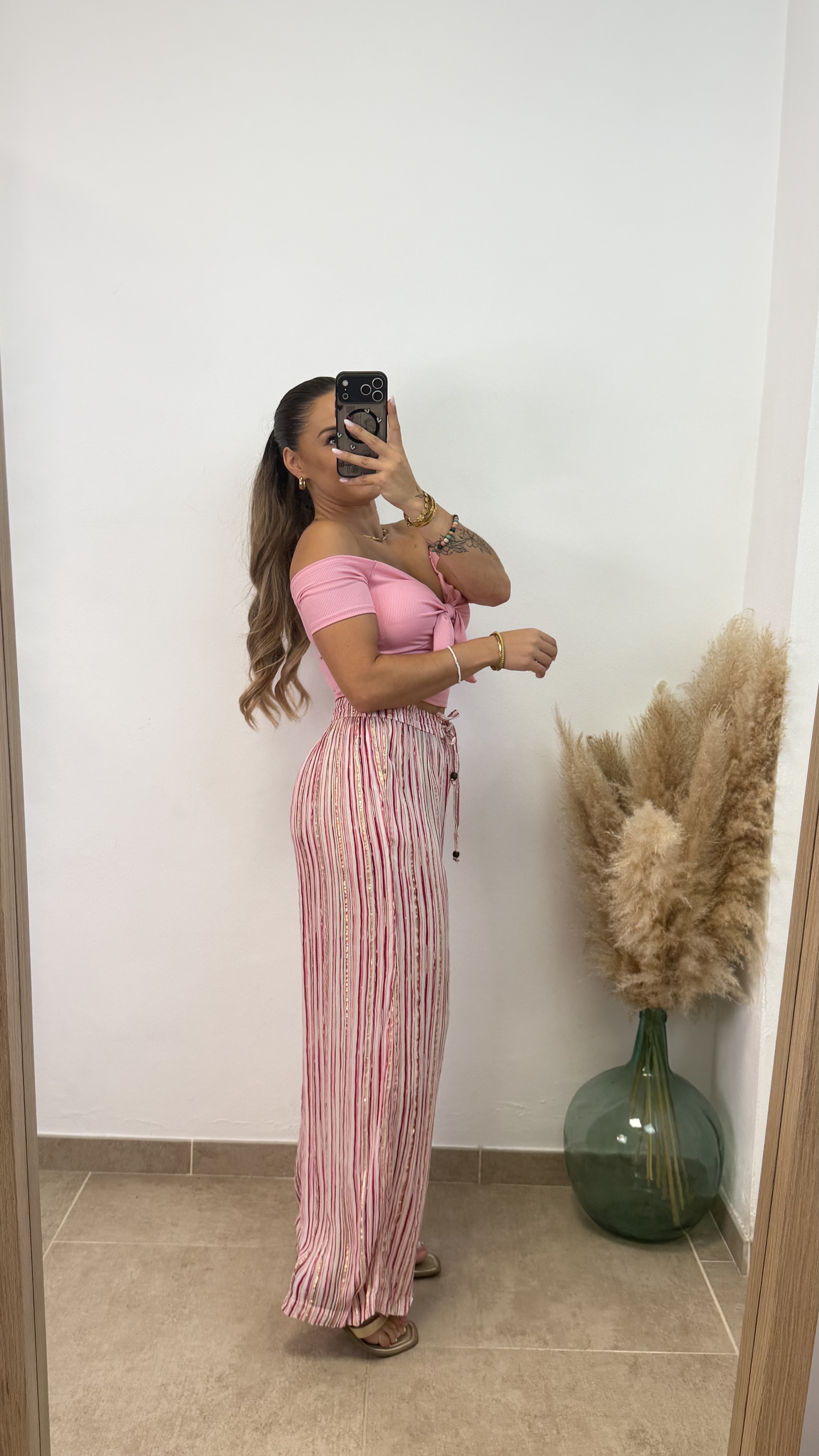 Pantalón rayas viscosa I Rosa PREVENTA - Imagen 2
