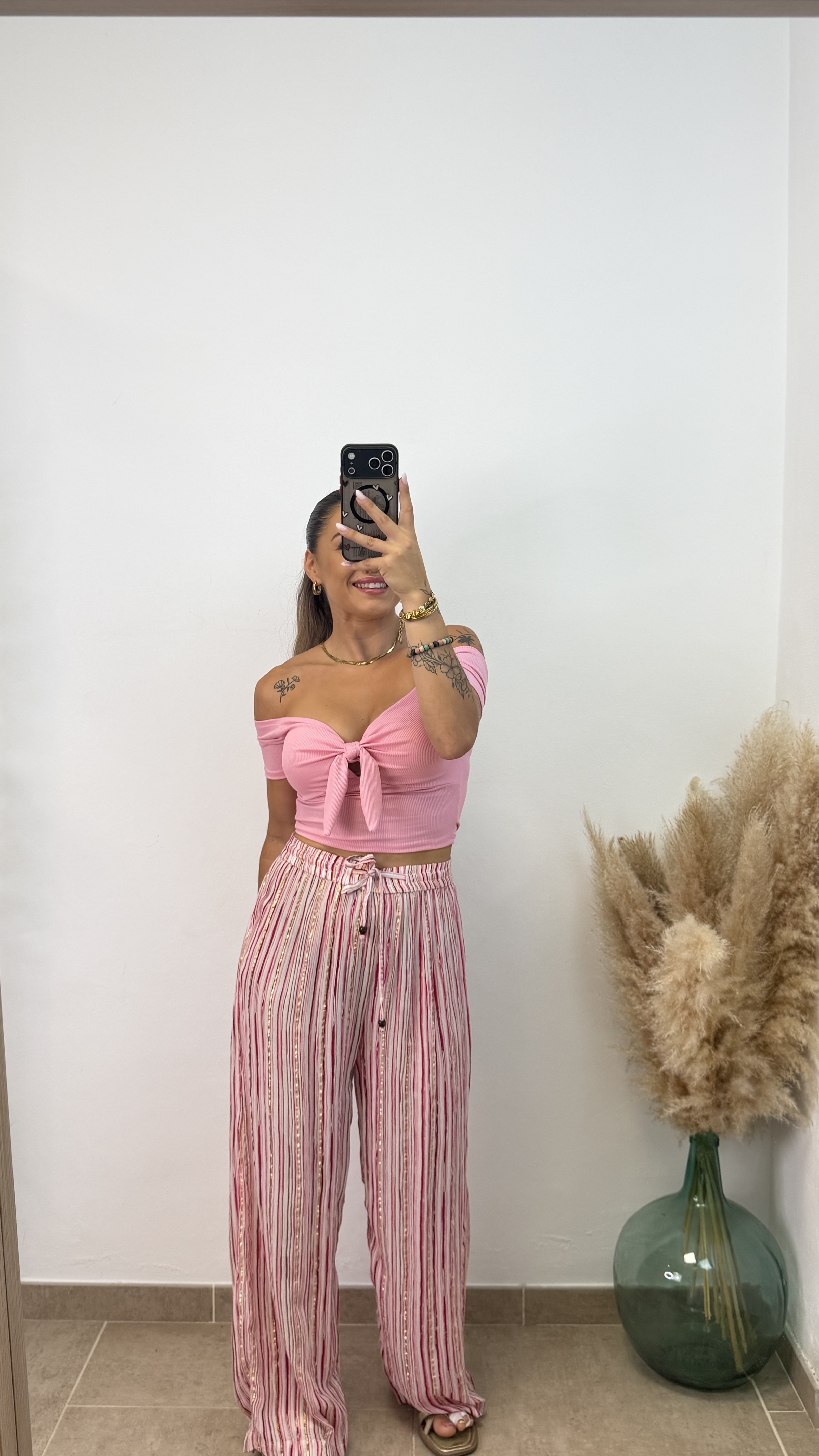 Pantalón rayas viscosa I Rosa PREVENTA - Imagen 3