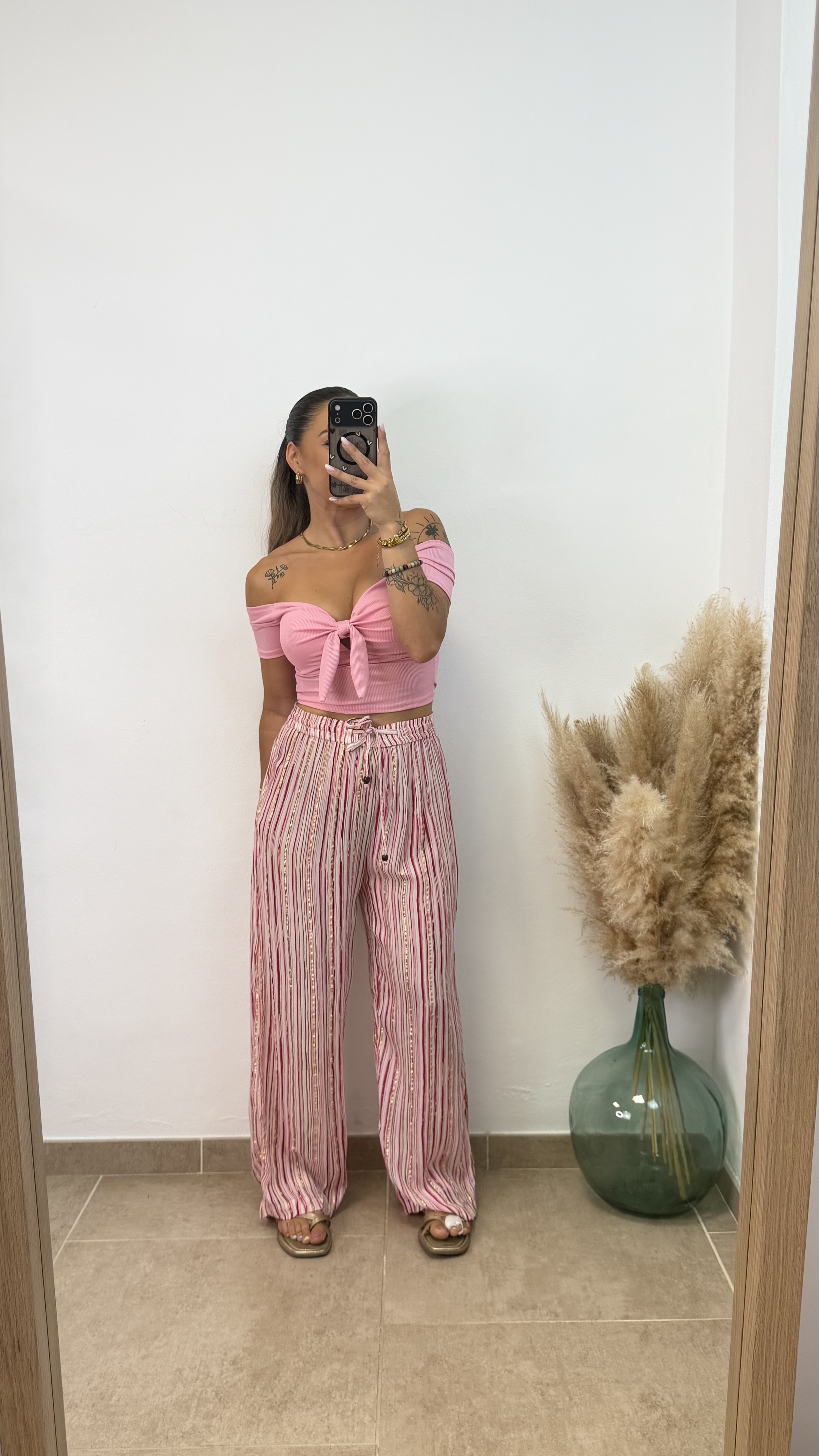 Pantalón rayas viscosa I Rosa PREVENTA - Imagen 4