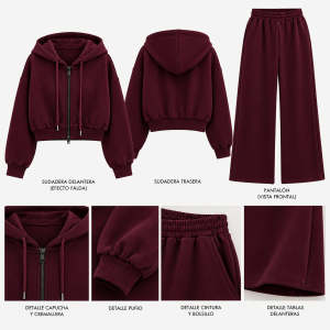 Alternative view of Conjunto corte recto con capucha - Morado