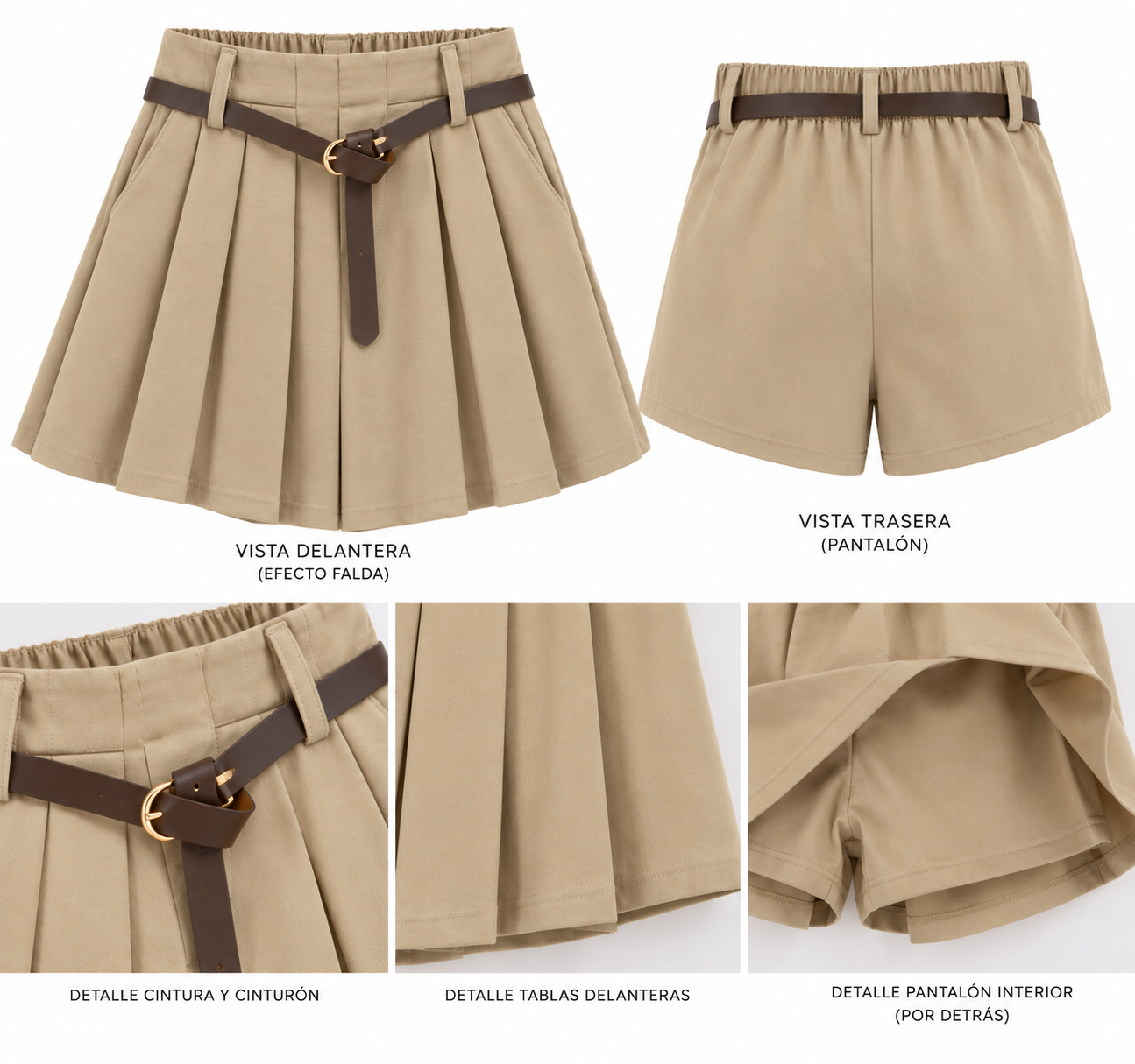 Falda pantalón tabla - Beige