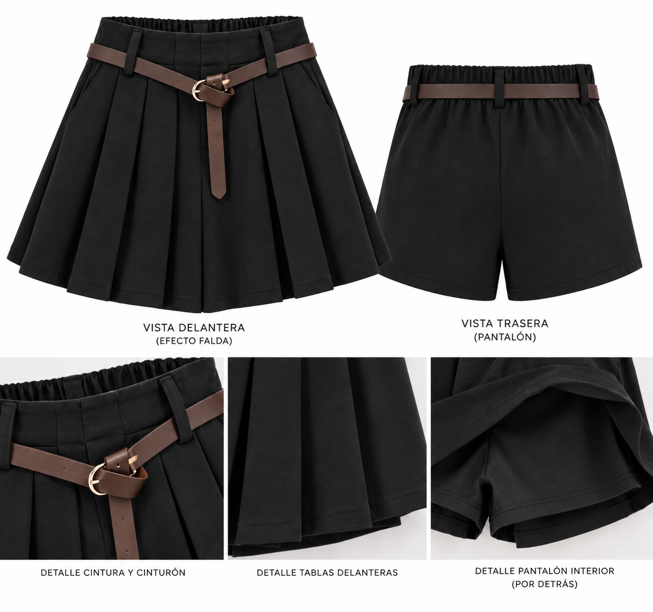 Falda pantalón tabla - Negro