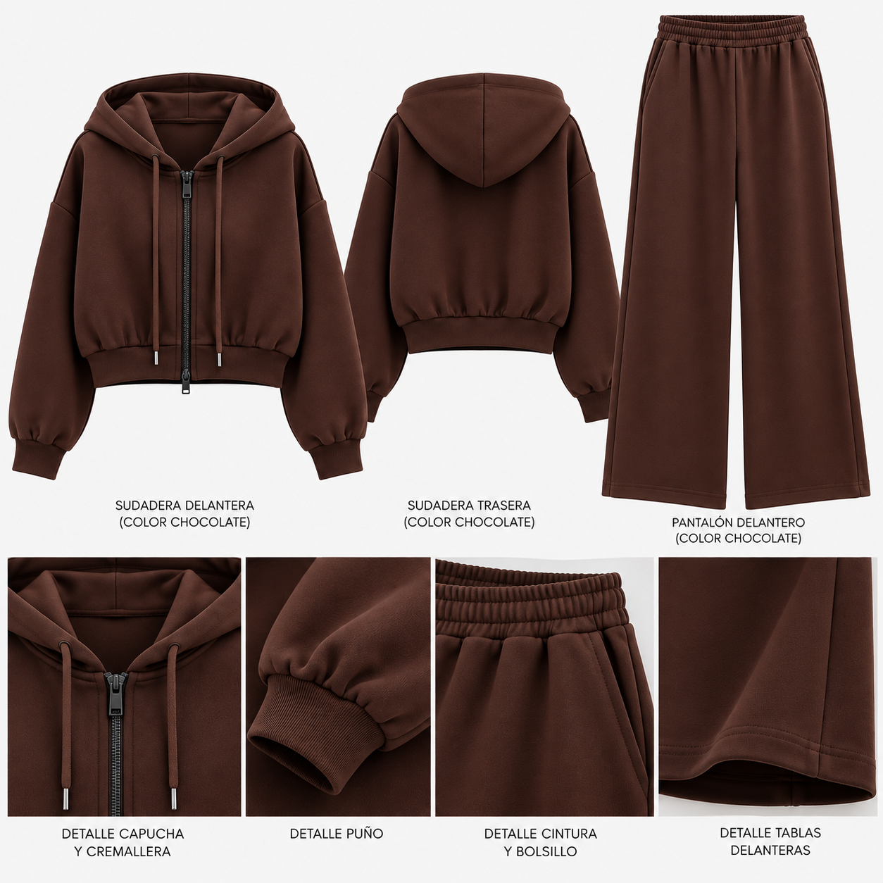 Conjunto corte recto con capucha - Chocolate - Imagen 2