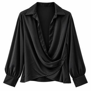 Alternative view of Camisa cruzada a raso - Negra