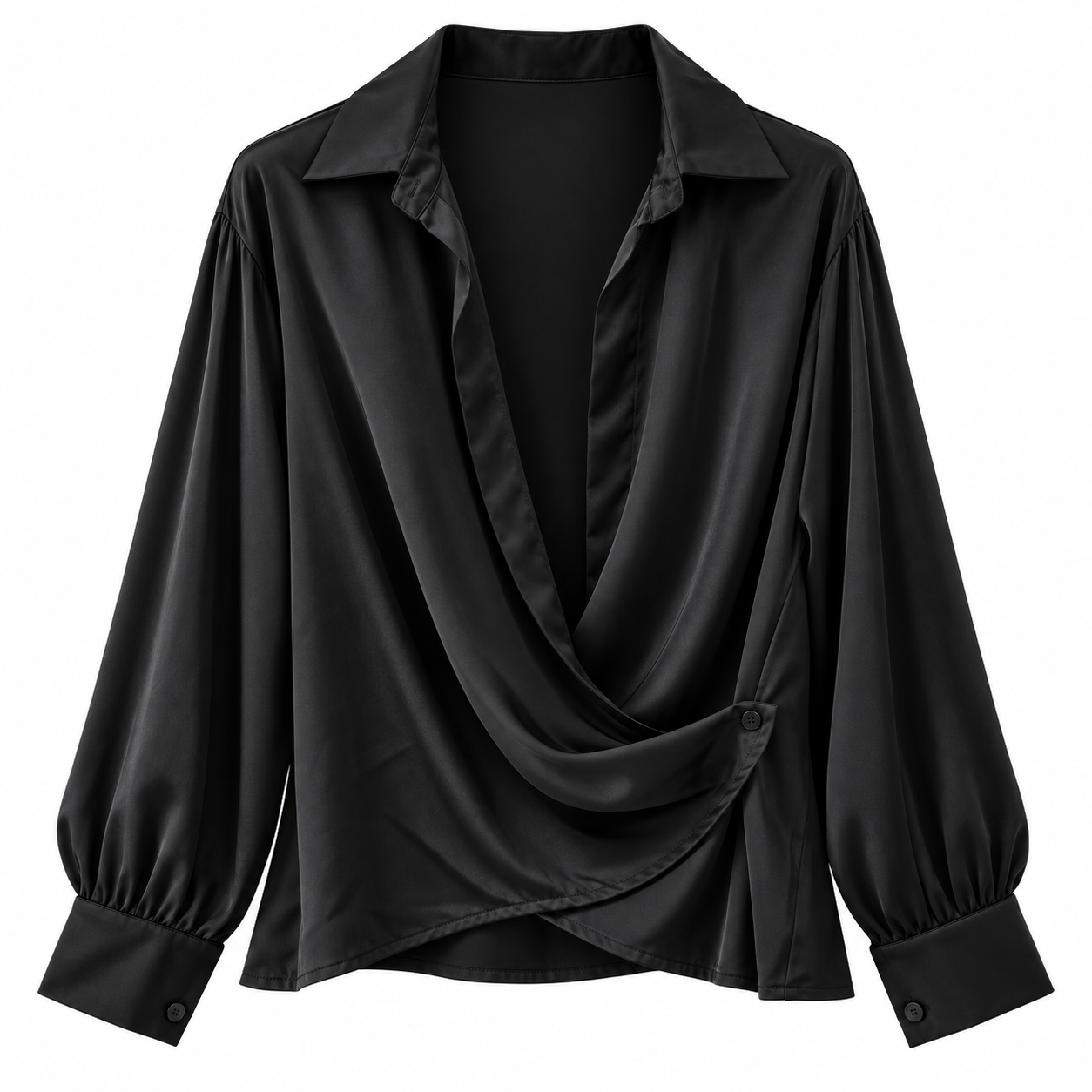 Camisa cruzada a raso - Negra - Imagen 2