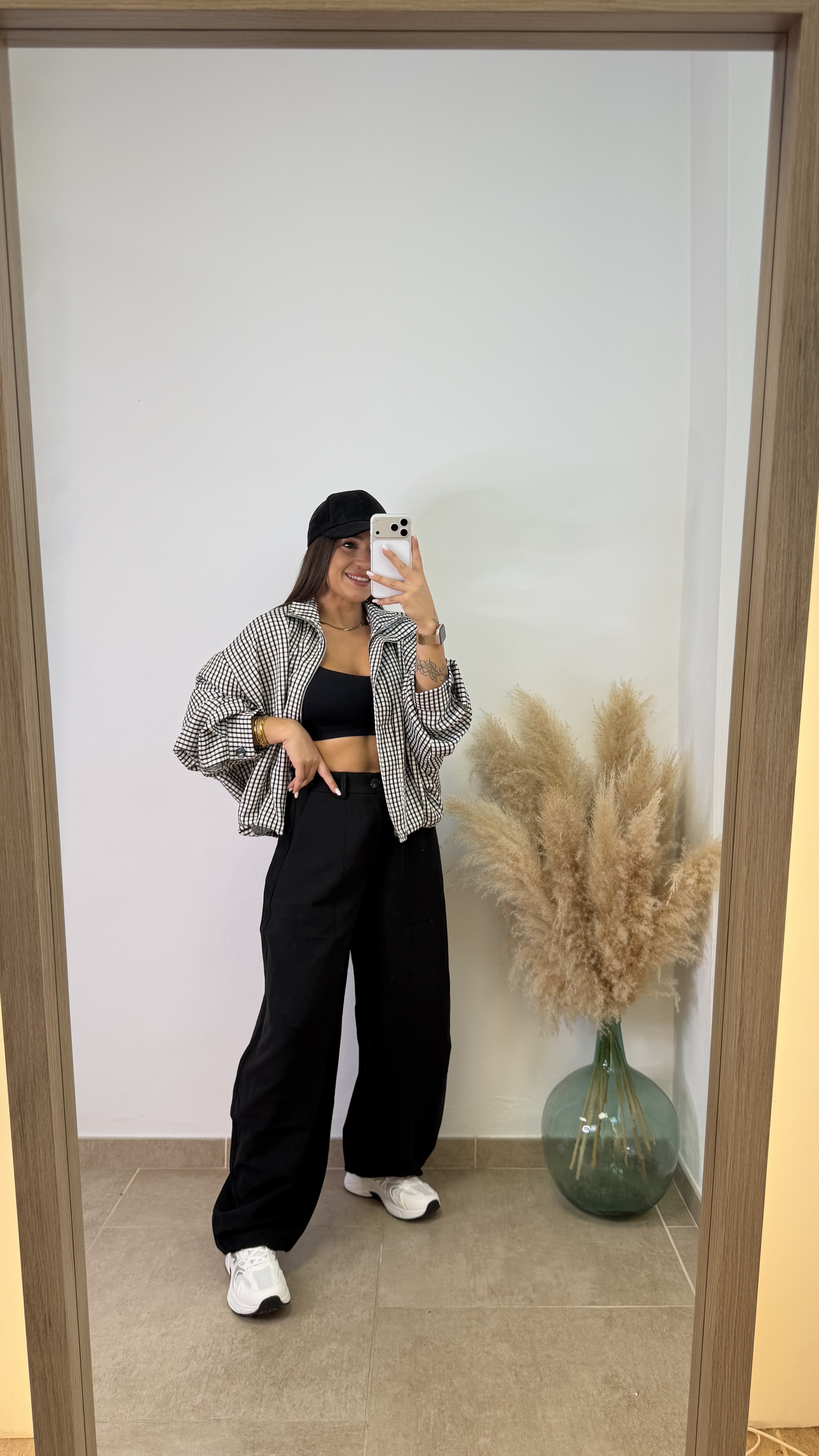 Chaqueta bomber cuadros - Negro - Imagen 4