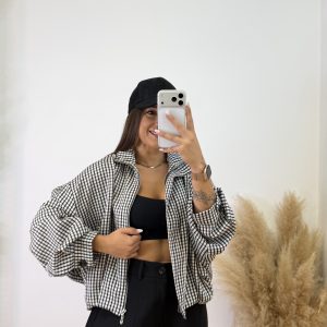 Chaqueta bomber cuadros - Negro - Imagen 3