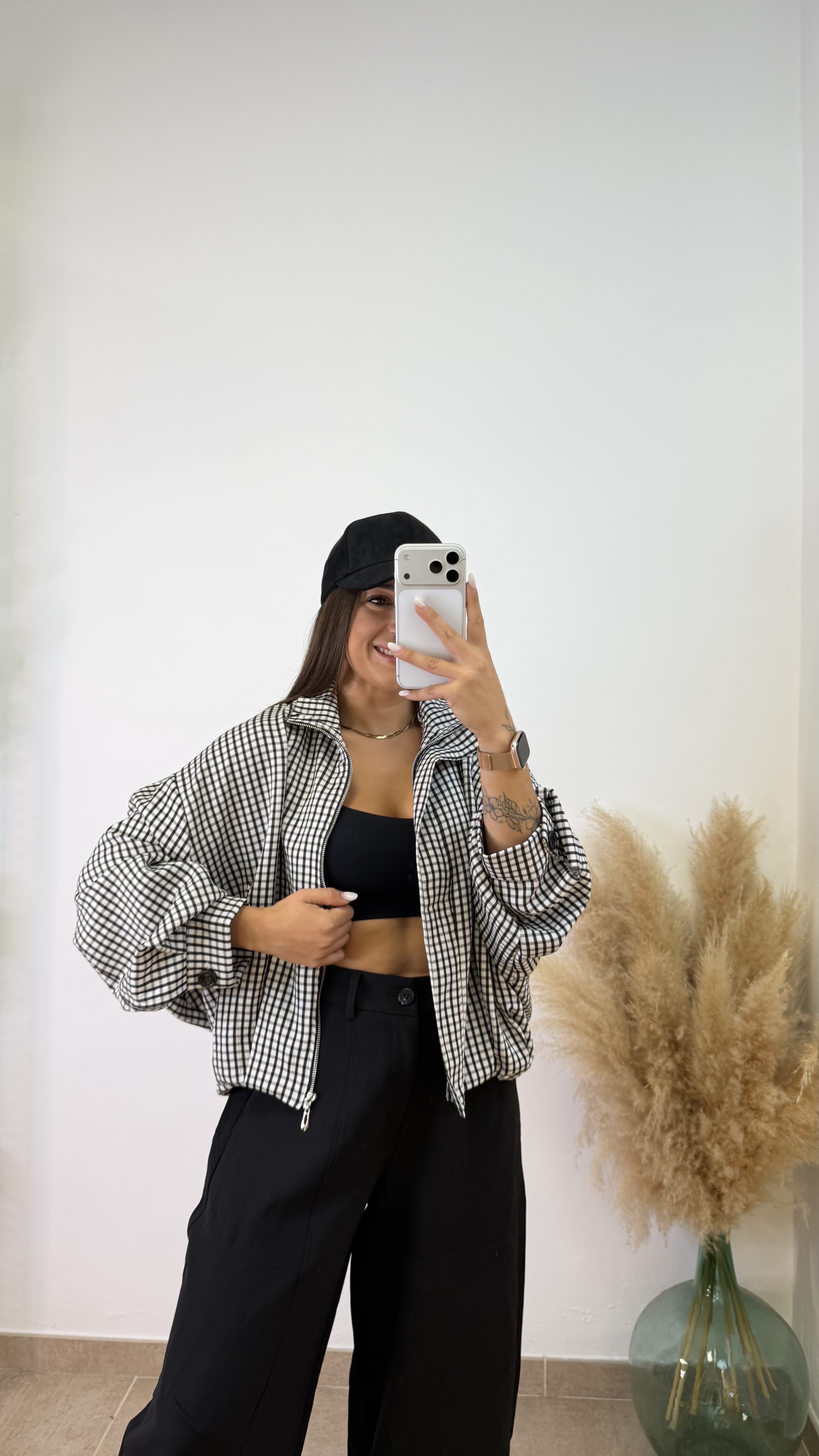Chaqueta bomber cuadros - Negro - Imagen 3