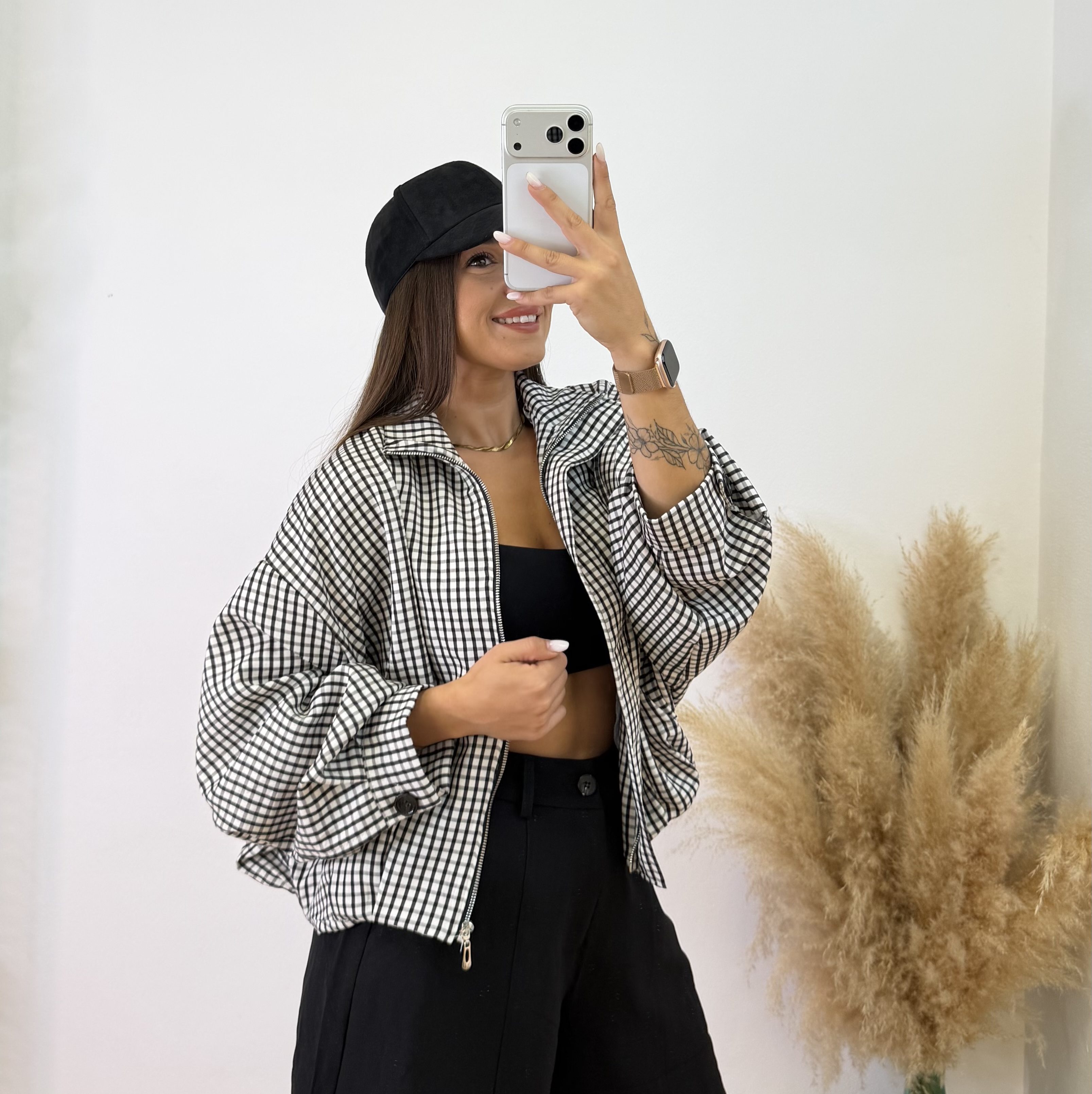 Chaqueta bomber cuadros - Negro