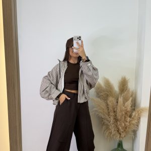 Chaqueta bomber cuadros - Chocolate - Imagen 4