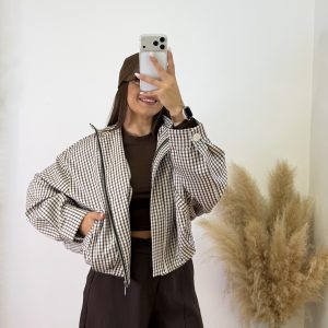 Chaqueta bomber cuadros - Chocolate